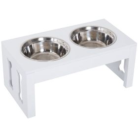 PawHut 23" Dog Bone Wooden Elevated Dog Bowl Feeding Station, White